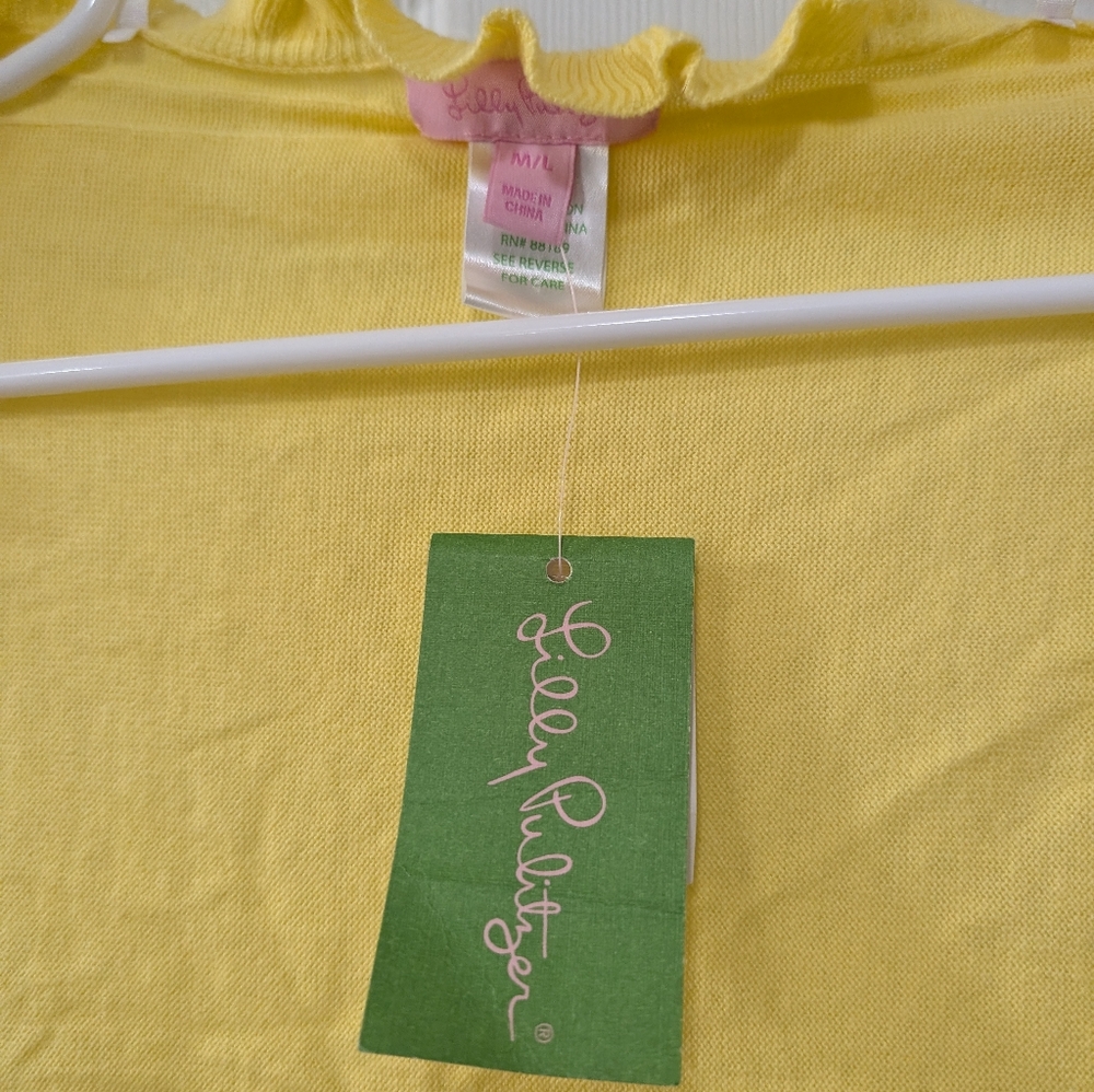 NWT Lilly Pulitzer M/L Phoebe Sweater, Yellow, Ruffle Open‎ Front Cropped Shrug, - Picture 3 of 5